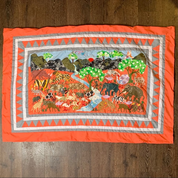 Vintage Handmade Safari Wall Art Tapestry Quilt